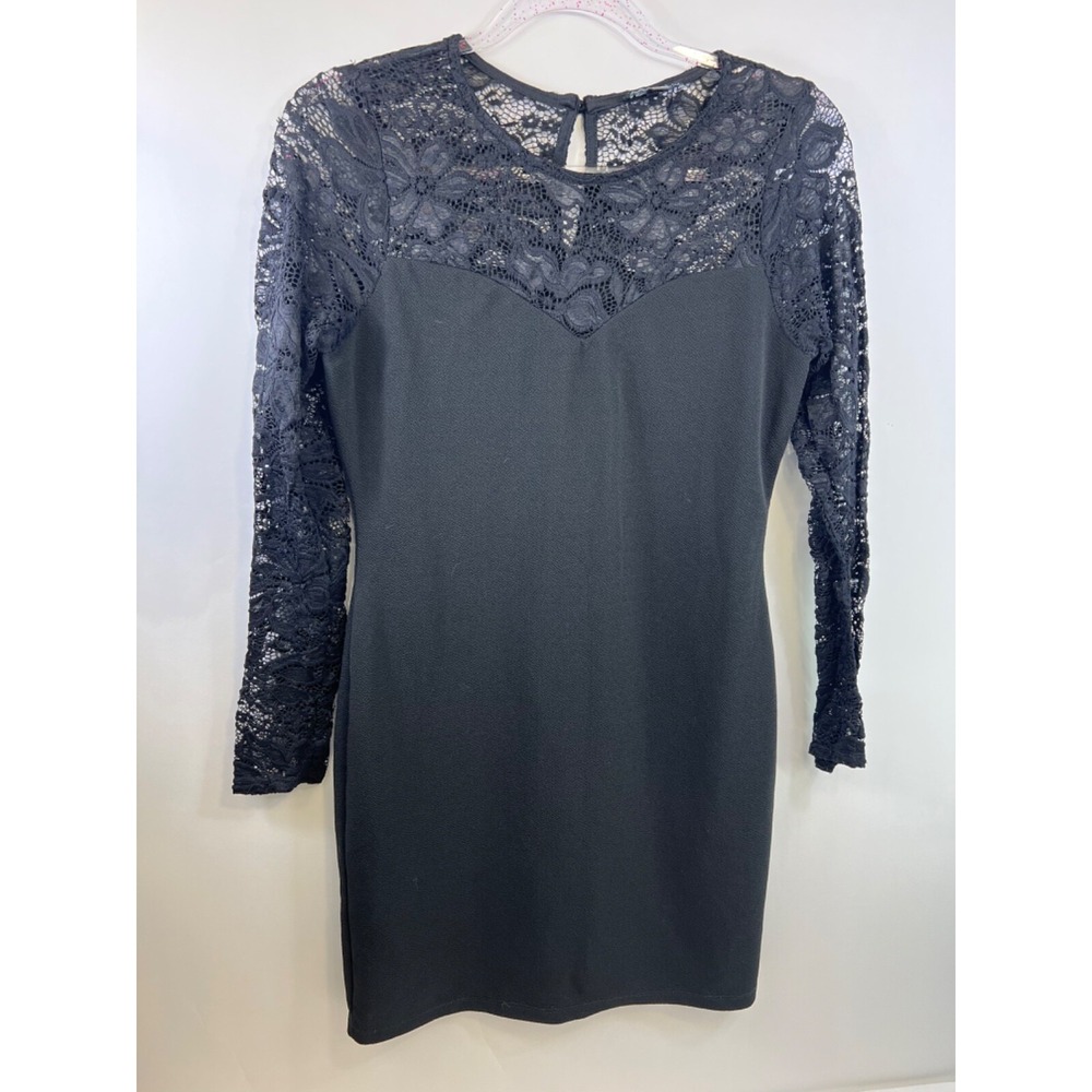 As U Wish Black Sheath Dress. Lace Crochet Bodice. Womens Size Large